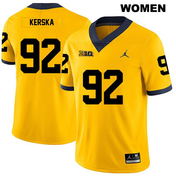 Women's NCAA Michigan Wolverines Karl Kerska #92 Yellow Jordan Brand Authentic Stitched Legend Football College Jersey MP25I36CB